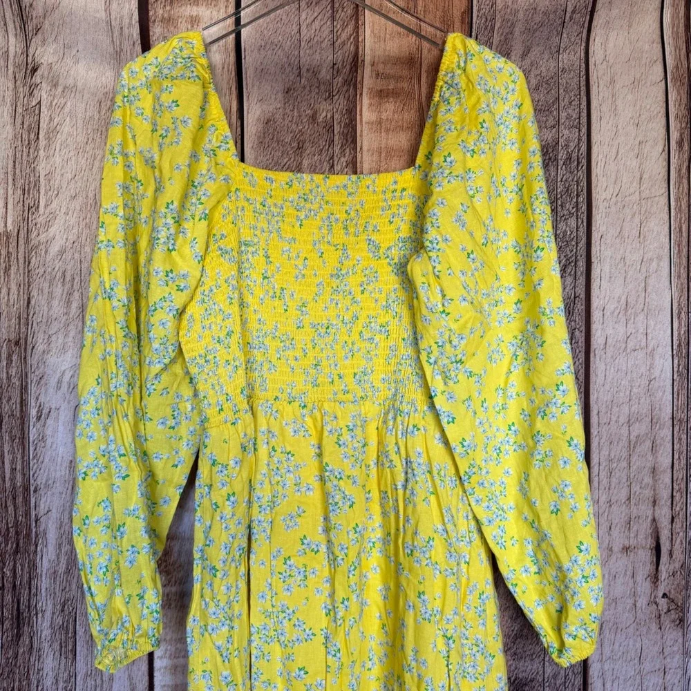 Draper James Smocked Floral Midi Dress Cottagecore Prairie Spring‎ Yellow XL NWT